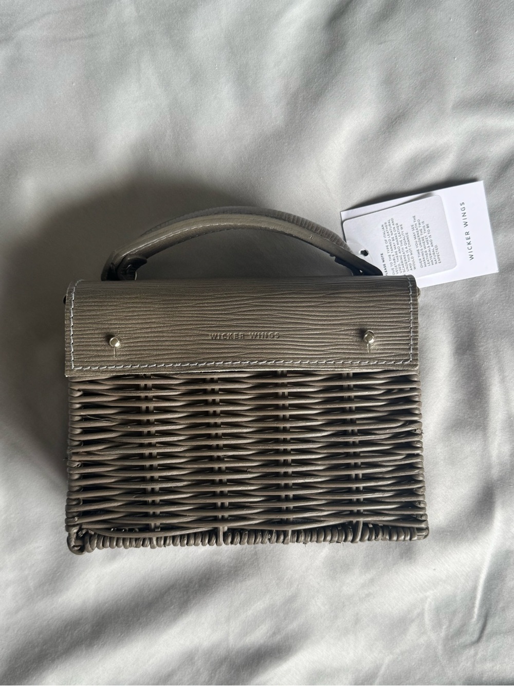 Wicker Wings grey brown small Kuai  wicker Handle Bag